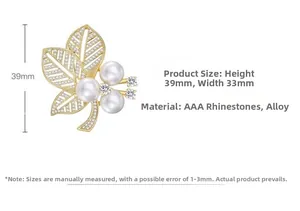 Detailansicht der Perlenblatt-Brosche mit AAA-Strasssteinen, Maße 39mm mal 33mm