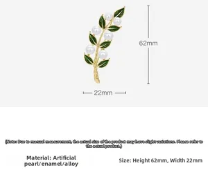 Vue détaillée de la broche perle en feuille de tournesol montrant dimensions 62mm x 22mm et alliage
