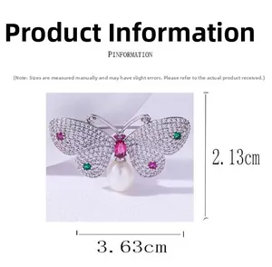 Detailed size measurement of a luxury butterfly brooch with pearls and crystals