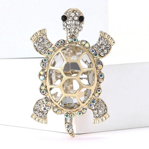 Elegant gold turtle brooch with sparkling crystals and rhinestones for women