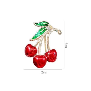Exquisite cherry brooch pin with red enamel finish and gold plating for women's sweaters