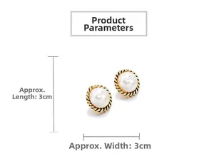 Detailed view of vintage pearl stud earrings with gold rope borders measuring 3cm x 3cm
