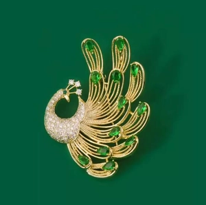 Vintage Gold Tone Alloy Peacock Phoenix Brooch With Emerald Green Rhinestones For Women Suit Lapel Pin Banquet Fashion Jewelry Gift