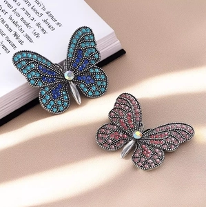 Spilla Elegante in Lega con Strass a Forma di Farfalla e Foglia di Ginkgo con Cristallo e Perla Artificial Gioielli per Donna