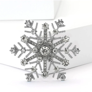Eleganter silberner Schneeflocken-Brosche-Anstecker mit funkelnden Strasssteinen für Damen