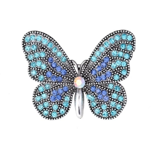 Elegante spilla a farfalla in argento con strass multicolori blu e viola lucidi