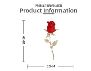 Spécifications de taille pour la broche rose rouge de 66mm par 25mm avec tige dorée