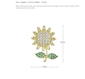 Detailed dimension guide for the sunflower brooch showing 21mm height and 17mm width size