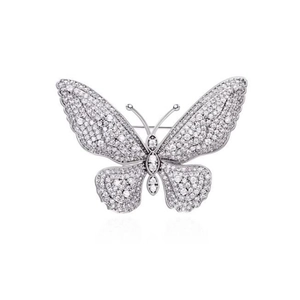 Elegant vintage butterfly brooch with micro-pave cubic zirconia in silver metal finish