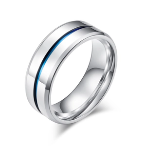 Minimalist Stainless Steel Ring For Men Women Fashion Blue Groove Polished Band Jewelry Finger Accessory Daily Casual Wear