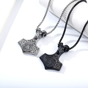 Vintage Viking Thor's Hammer Mjölnir Pendant Necklace For Men Stainless Steel Valknut Rune Ram Head Nordic Pagan Jewelry Gift