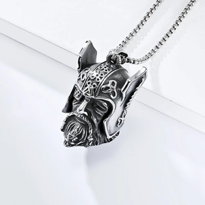 Pendentif cloche guerrier viking vintage en acier inoxydable avec casque ailé
