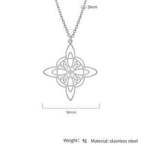 Detailoverzicht van de 34mm roestvrijstalen Keltische knoop hanger met afmetingen