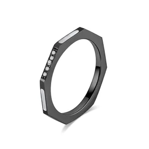 Bague Géométrique Octogonale Hexagonale En Acier Inoxydable Pour Femme Avec Incrustation De Nacre Et Strass Bijoux Minimalistes Cadeau