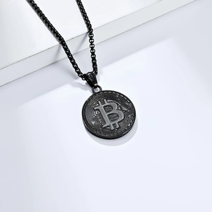 Hip hop black Bitcoin coin pendant necklace with 18K gold plated circuit board details