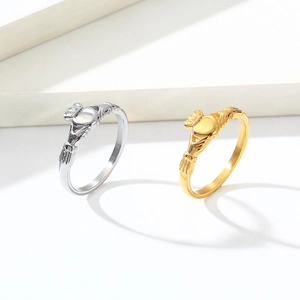 Bagues Claddagh traditionnelles en acier titane or et argent pour alliances de couple