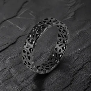 Bague Nordique Viking Nœud Celtique Ajouré Acier Inoxydable Vintage Punk Anneau Bijoux de Doigt Pour Hommes Quotidien
