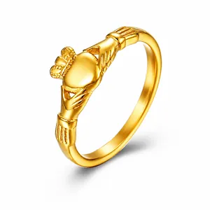 Bague Claddagh Irlandaise Traditionnelle Acier Inoxydable Mains Coeur Couronne Design Poli Bague Mixte Bijoux Pour Couples