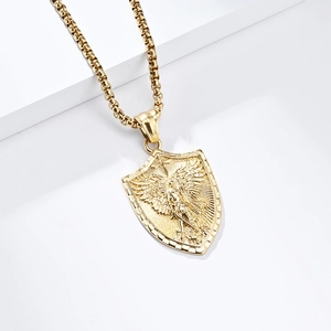 Collier pendentif bouclier archange Saint Michel en acier inoxydable doré