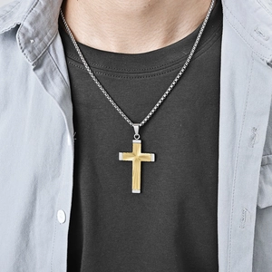 Minimalistische zweifarbige Edelstahl-Kreuzkette mit strahlender Textur für Herren