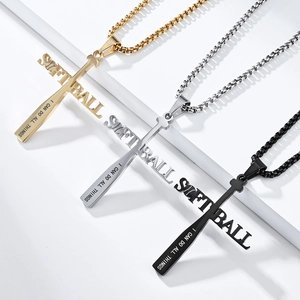 Collier croix en battes de softball en acier titane poli or, argent et noir brillant