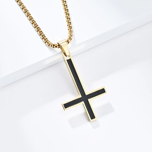 Minimalist black and gold inverted cross pendant with sleek box chain for men