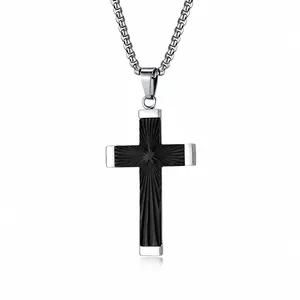 Edelstahl Kreuz Anhänger Halskette Für Herren Damen Sonnenstrahl Muster Box Kette Halskette Gold Silber Schwarz Religiöser Schmuck