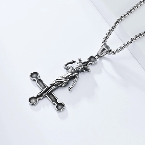 Retro gothic devil satan goat and inverted cross pendant necklace with box chain