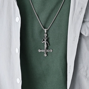 Gothic Baphomet Goat Head Inverted Cross Titanium Steel Pendant Necklace Retro Punk Occult Jewelry For Men Women