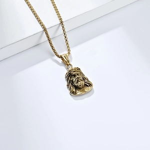 Vintage gold titanium steel Jesus pendant necklace with elegant box chain for men