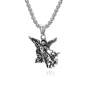 Vintage Sint-Michaël de Aartsengel hanger ketting van zilver roestvrij staal