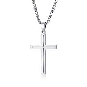 Collier minimaliste avec pendentif croix en acier inoxydable argenté et chaîne box