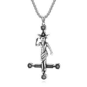 Vintage Gothic inverted cross necklace with goat head Baphomet pendant for men and women