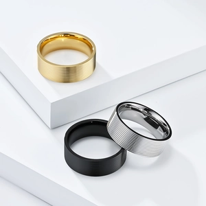 Minimalist textured stainless steel rings in gold, silver, and black finish for men and women