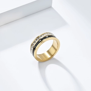 Bague rotative en acier inoxydable avec chiffres romains et pavé de zircons