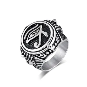 Vintage Ancient Egyptian Eye Of Horus Stainless Steel Ring For Men Women Retro Pharaoh Totem Polished Band Ring Jewelry Gift