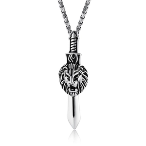 Vintage-Halskette mit Löwenkopf und Schwert-Anhänger aus Edelstahl für Herren im Gothic-Stil
