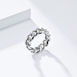 Minimalist silver cuban link chain ring in polished stainless steel for a modern look