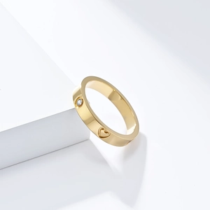 Luxury 18K gold plated stainless steel heart ring with cubic zirconia inlay for women