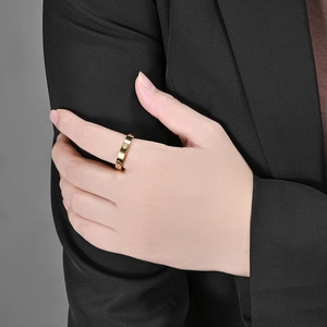 18K gold plated stainless steel heart ring with zircon stones on finger