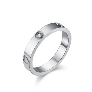 Bague Cœur en Acier Inoxydable Incrustée de Zirconia Plaqué Or 18K Luxe Poli Bijoux de Mode pour Femmes