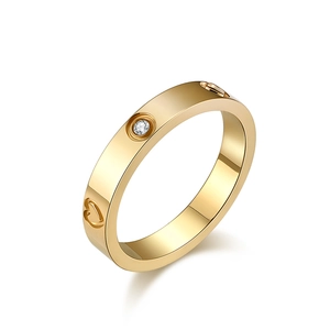 Bague cœur minimaliste en acier doré 18K avec pierre de zircon ronde scintillante