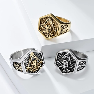 Gothic Freemasonry skull rings in gold, silver, and vintage black stainless steel