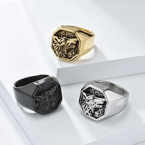 Chevalières tête de loup pour hommes en acier inoxydable or, argent et noir mat