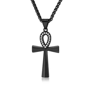 Collana Con Ciondolo A Croce Ankh In Acciaio Inossidabile Con Strass Intarsiati Simbolo Della Vita Egiziana Gioielli Per Uomo Donna