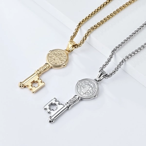 Saint Benedict exorcism key necklaces in gold and silver finish with woven chains