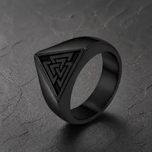 Nordic Viking Valknut Ring Men Stainless Steel Triangle Signet Ring Vintage Odin Symbol Mythology Jewelry Jewelry Ring Gift