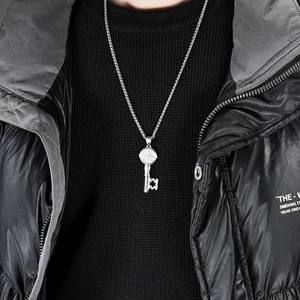 Saint Benedict Exorcism Key Pendant Necklace in vintage silver stainless steel for men