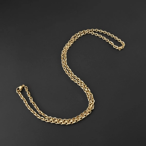 Polished gold stainless steel rolo chain necklace with secure lobster clasp closure