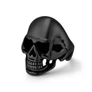 Vintage Stainless Steel Skull Ring For Men Punk Gothic Matte Brushed Biker Jewelry Personality Finger Ring Accessory Gift